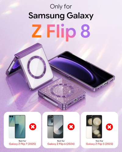 Meifigno for Samsung Galaxy Z Flip 8 Case Compatible with MagSafe, Violet | Raised Camera Protection, Rugged Hinge Protection, Metallic Glossy Plated Edge & Crystal Clear Back, Detachable Glitter Card - color: Cobalt Violet, size: Z Flip 8
