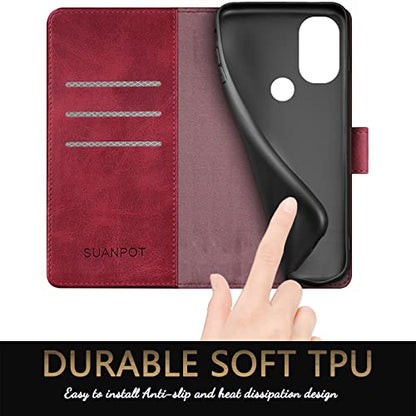 SUANPOT for Motorola（Moto G Power 2022） Wallet case 【RFID Blocking】 Credit Card Holder, Flip Folio Book PU Leather Phone case Shockproof Cover for Women Men Power2022 Red - color: Red