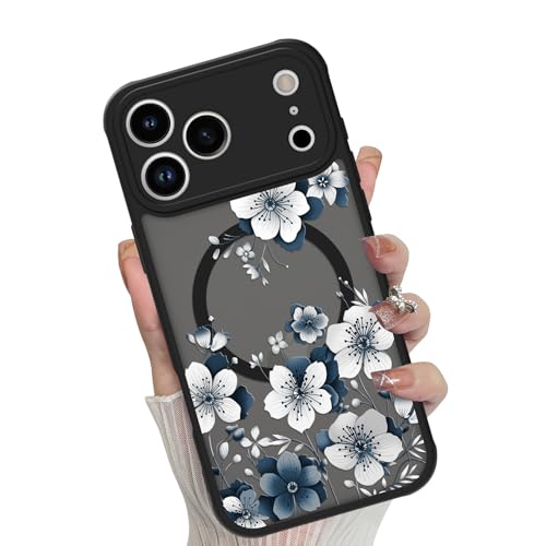 Magnetic for iPhone 17 Pro Case,White Flower | [Compatible with MagSafe] Cute Fashion Translucent Matte Hard Back Shockproof Anti-Scratch Phone Case,Ink Flower - color: Ink Flower, size: iPhone 17 Pro