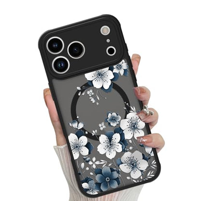 Magnetic for iPhone 17 Pro Case,White Flower | [Compatible with MagSafe] Cute Fashion Translucent Matte Hard Back Shockproof Anti-Scratch Phone Case,Ink Flower - color: Ink Flower, size: iPhone 17 Pro