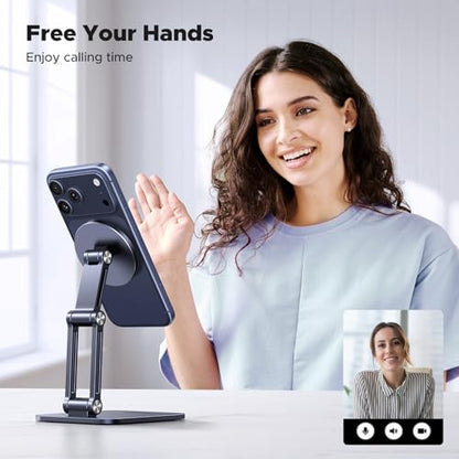 UGREEN Magnetic Phone Stand Compatible with MagSafe Holder for Desk Ergonomic Design Adjustable, Aluminum Cell Phone Stand Compatible for iPhone 17 Air 16 15 14 13 12 Pro Max and MagSafe Case, Grey - color: Grey