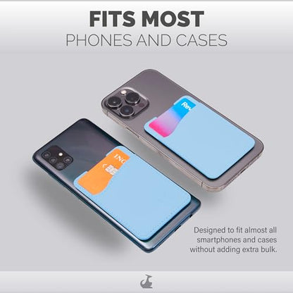 Wallaroo Premium Leather Cell Phone Wallet Stick On - Android and iPhone Wallet and Card Holder for Women and Men - Durable with Non-Slip Lining Secures Up to 3 Cards - color: Pastel Blue Leather
