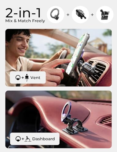LISEN for MagSafe Car Phone Mount -Strong Magnets Magnetic Phone Holders for Your Car 2-in-1 Vent Dashboard Magnet Cell Phones Holder Mounts Car Accessories fit Note 18 iPhone 17 Pro Max Purple - color: NEW Upgraded: Purple