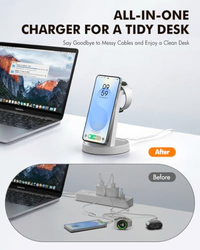 Wireless Charger for Samsung, 3-in-1 Android Charging Station - color: Gray