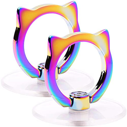 Cat Phone Ring Holder Grip- EI Sonador Transparent Cell Phone Ring Stand Holder Clear Kickstand Finger Grip, Compatible with Most of Phones, Tablets and Case (2 Colorful Cat) - color: 2 Colorful Cat