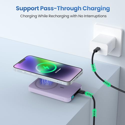 Magnetic Portable Charger 10800mah for Magsafe Battery Pack, Wireless Power Bank with PD Fast Charging, Travel Essentials Phone Battery Charger For iPhone 17/17 Pro Max/16/15/14/13/12 Series-Purple - color: Purple