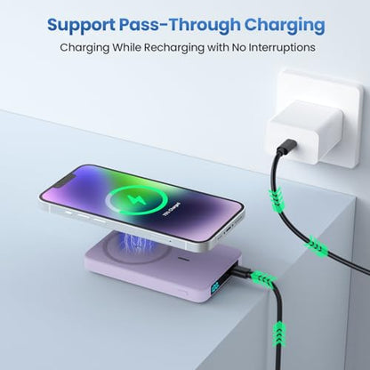 Magnetic Portable Charger 10800mah for Magsafe Battery Pack, Wireless Power Bank with PD Fast Charging, Travel Essentials Phone Battery Charger For iPhone 17/17 Pro Max/16/15/14/13/12 Series-Purple - color: Purple