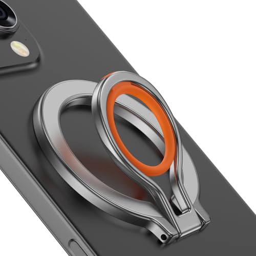 Magnetic Phone Grip Holder for MagSafe, Adjustable Finger Ring Loop Grip - color: Silver Orange
