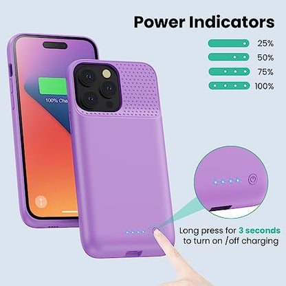 Battery Case for iPhone 14 Pro Max,14 Plus and 13 pro Max, Real 8600mAh Rechargeable Smart Extended Charging Case, Ultra-Slim Portable Protective Battery Pack (6.7 inch) Purple - color: Purple