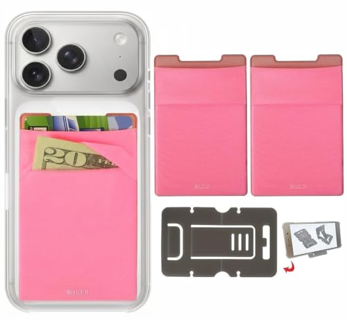 RFID Blocking Phone Card Wallet - Double Secure Pocket - Ultra-Slim Self Adhesive Credit Card Holder Card Sleeves Phone Wallet Sticker All Smartphones (Pink)-2PC - color: Pink