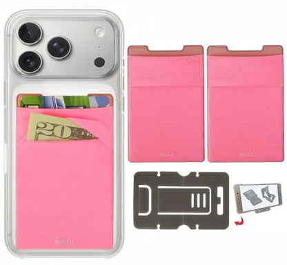 RFID Blocking Phone Card Wallet - Double Secure Pocket - Ultra-Slim Self Adhesive Credit Card Holder Card Sleeves Phone Wallet Sticker All Smartphones (Pink)-2PC - color: Pink