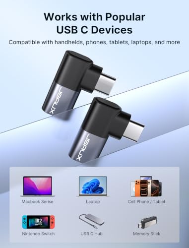 JSAUX 90 Degree USB C Male to Female Adapter 2-Pack, 100W 40Gbps - color: Grey, size: Flat Right Angle-2 Pack