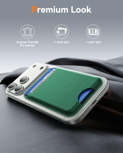 for MagSafe Wallet, 5 Card Holder, Slim Leather Magnetic Wallet for iPhone 17/16/15/14/13/12 Pro Max Plus Air Series, 1 Card Slots & 1 Cash Slot,Green - color: Green
