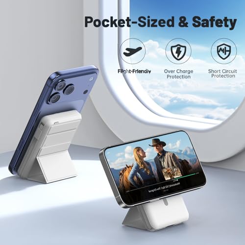 Azmuth for MagSafe Portable Charger, 10000mAh Magnetic Power Bank | 20W PD Fast Charging Magnetic Travel Charger with Dual USB-C LED Display for iPhone 17/16/15/14/13/12 Series - color: Pearl White