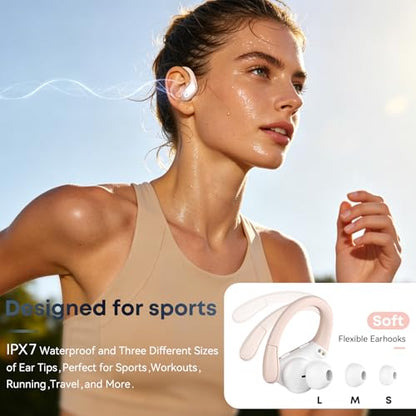 HAOYUYAN Sports Bluetooth Headphones, 80Hrs Playtime Wireless Earbuds with LED Power Display, IPX7 Waterproof Earphones for Workout/Running, Noise Canceling Headset Ear Buds