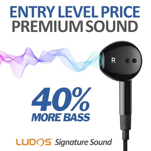 LUDOS FEROX 2 Pack Wired Earbuds in-Ear Headphones, 5 Year Warranty, Earphones with Microphone, Noise Isolation for 3.5mm Jack Ear Buds for iPhone, Samsung, Computer, Laptop, Kids, School Students - color: Black