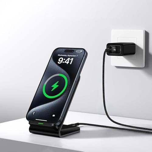 Fast Wireless Charger, Qi Certified Wireless Charging Station with Sleep-Friendly Adaptive Light Compatible with iPhone, Samsung, Google Phone, Black