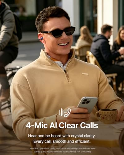 Baseus Bowie MC2 Open Ear Clip On Earbuds, CloudComfort 2.0 Wrap-Around Design, LDAC Hi-Res Audio, Bluetooth 6.0, 55H Playtime, 4-Mic AI Clear Call, IP67 Waterproof for Running Gym Workouts - color: Blue