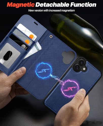 OCASE for iPhone 16 Case Detachable Wallet Case with Card Holder, 2 in 1 Pu Leather Flip Folio with RFID Blocking Stand Wrist Strap Shockproof Phone Cover 6.1 Inch 2024, Blue - color: Blue, size: iPhone 16