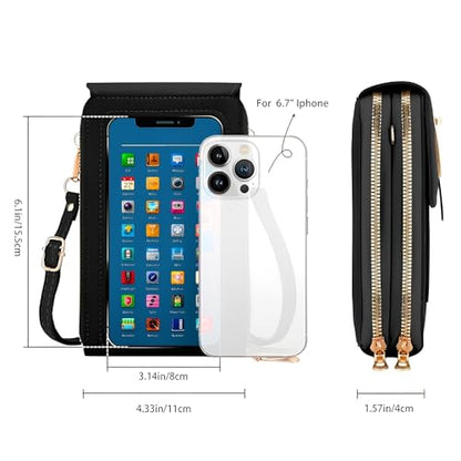 2-Piece Touchscreen Phone Crossbody Bag, Faux Leather Mini Purse with Detachable Coin Pouch - color: Black