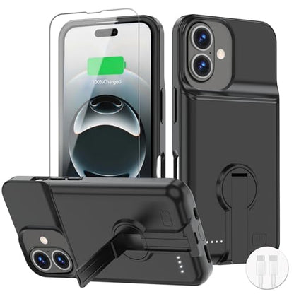 BOPPS Battery Case for iPhone 16 /16e with Stand,Upgraded Slim 8500mAh Portable Protective Charging Case with 15W Fast Charging Compatible for iPhone 16 /16e Battery Pack Charger Case,6.1 Inch Black - size: iPhone 16/16 e