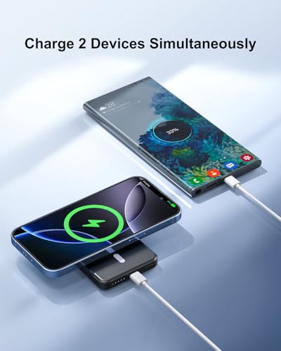 5000mAh Magnetic Portable Charger, Ultra Slim Magnetic Power Bank with USB-C Cable Compatible with iPhone 17/16/15/14/13/12 Series - color: Black