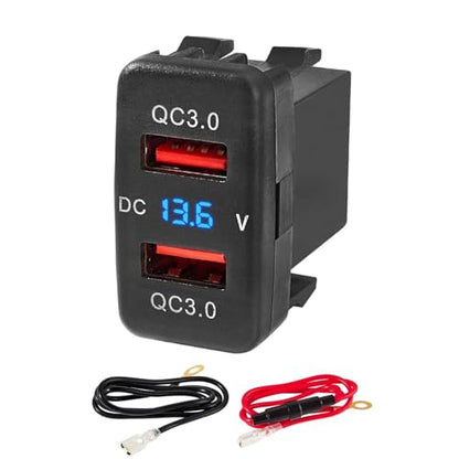 Anina Power Socket for Toyota, 12V/24V 18W Power Adapter with Digital Voltmeter Blue LED Light, Multi-Port Square Car Outlet Plug for Tacoma FJ Cruiser Highlander