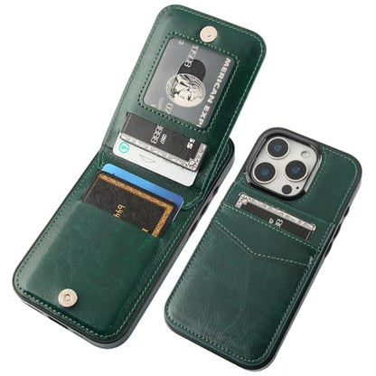 KIHUWEY for iPhone 16 Pro Wallet Case Card Holder Kickstand, Dark Green | Credit Card Slots, PU Leather, Magnetic Clasp, Flip Heavy Duty Protection Cover for Men and Women - color: Dark Green