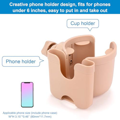 Accmor Stroller Cup Holder with Phone Holder, Bike Cup Holder, Universal Cup Holder for Uppababy Nuna Strollers, 2-in-1 Drinks Holder for Walker, Wheelchair, Scooter - color: All Pink