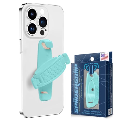 SpiiderGriip 360 Rotating Phone Grip – Flat-Fold Kickstand & Secure Strap – Works with iPhone, Android, Tablets & Cases – Comfortable & Durable (Aqua) - color: Aqua