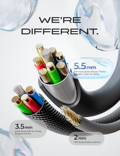 LISEN 10FT USB C Cable Fast Charging, Chubby 240W Cable USB C to USB C Fast Charging Soft Silicone USBC to USBC Parallel Cable for iPhone 17 Pro Max 16 15 Samsung S25 Ultra MacBook Pro Air iPad Black - color: Black, size: 10FT
