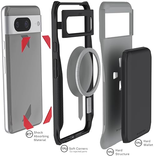 Ghostek Exec Wallet Case for Google Pixel 8 - Magnetic Credit Card Holder, Compatible with Wireless Charging, Kickstand (6.2 Inch, Gray) - color: Gray, size: Pixel 8