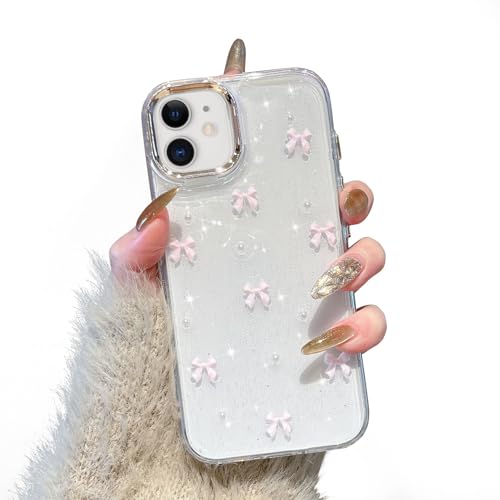 EYZUTAK Case for iPhone 11, Bling Glitter 3D Bowknot Phone Case Cute Sparkly Crystal Clear Bow Aesthetic Design Case Slim Soft Durable TPU Transparent Protective Cover for Women Girl - Pink Bow - color: Pink Bow, size: iPhone 11