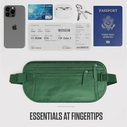 VENTURE 4TH Travel Money Belt, RFID Blocking Passport Holder - Sleek Green - color: Sleek Army Green