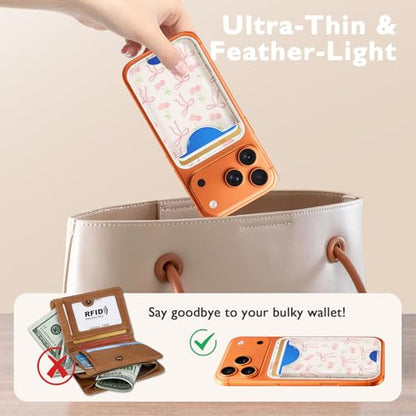 Compatible with Magsafe Wallet Magnetic Card Holder - Bow Phone Wallets for Women Teen Girls Cute for iPhone 17/16/15/14/13/12 Series Slim for Apple Mag RFID Magnet,Fit 3 Cards - color: Bow
