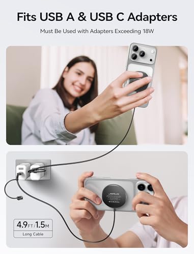 JSAUX Magnetic Wireless Charger Compatible with MagSafe Charger/iPhone 16/16 Pro/16 Plus/16 Pro Max/iPhone 15 Pro Max Plus/iPhone 14 13 12 Series, Wireless Mag Safe Charging Pad, Mag Charger (Black) | For 15W MagSafe iPhone 17 Air Pro Max/16/15/14/13/12 S