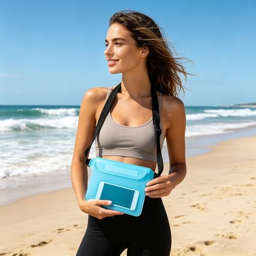 Waterproof Phone Bag, 3 Layer Sealed Submersible Pouch Touchscreen Swimming Case Adjustable Crossbody Waist Pack - color: Blue