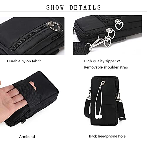 Women Crossbody Cell Phone Purse Case Armband Bag for iPhone 12 13 Mini 14 15 Plus 11 Pro Max Google Pixel 6a 7a 8a 6 7 8 Pro - color: Black-feather