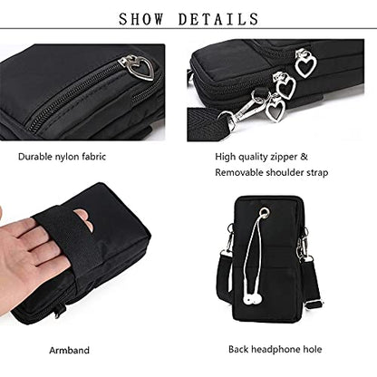 Women Crossbody Cell Phone Purse Case Armband Bag for iPhone 12 13 Mini 14 15 Plus 11 Pro Max Google Pixel 6a 7a 8a 6 7 8 Pro - color: Black-feather