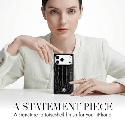 COCOMII Rectangle for iPhone 17 Pro Max Case, Black Crocodile Leather | Compatible with MagSafe Wireless Charging, Shockproof 10ft Drop Protection, Camera & Screen Protection, Premium Glossy Finish - color: Black Crocodile Leather, size: iPhone 17 Pro Max