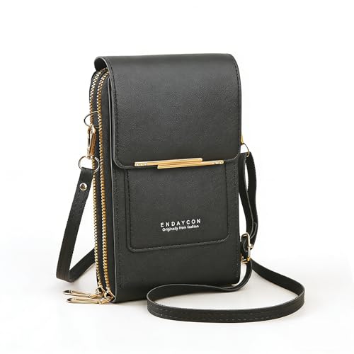 Women's Touchscreen Phone Crossbody Bag, Anti-theft Leather Phone Wallet, Perfect Holiday Gift - color: Black