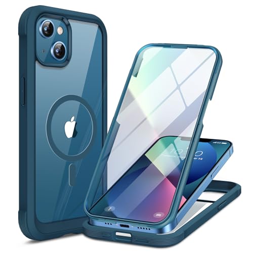 Miracase for iPhone 13 Case 6.1",Built-in Glass Screen Protector,Storm Blue | Full-Body Protection,Magnetic with MagSafe,Military-Grade Drop Protection Outdoor Cover Bumper for iPhone 13 - color: Magnetic Blue, size: iPhone 13