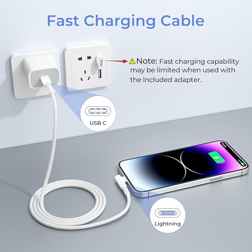 Basesailor iPhone 14 13 Charger Cable Right Angle 6.6FT with USB A Adapter - color: White, size: 6.6FT/2M