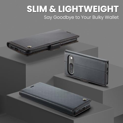 Wallet Case for Google Pixel 10/Google Pixel 10 Pro, Magnetic Flip Case with RFID Blocking Card Holder Kickstand for Women Men, Shockproof Durable Protective Phone Cover (Black) - color: Black
