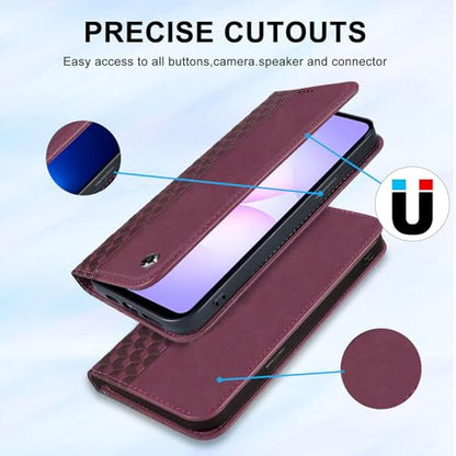 Wallet Case for Samsung Galaxy A07/A06 5G 6.7 inch 2025/2024 - PU Leather Flip Cover with Card Holder Slots, Strong Magnetic Folio Phone Case, Wine Red - color: Wine Red, size: Samsung Galaxy A07/A06 6.7"