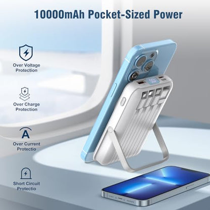 Wireless Portable Charger 10000mAh,Magnetic Power Bank with Built-in Cables LED Display,22.5W PD Fast Charging for Magsafe Battery Pack Compatible with iPhone16/15/14/13/12/Pro/Pro Max (White) - color: White