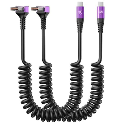 90 Degree USB A to USB C Cable 6FT Coiled USB-C Fast 3A Charging Cable - color: Purple, size: 6FT