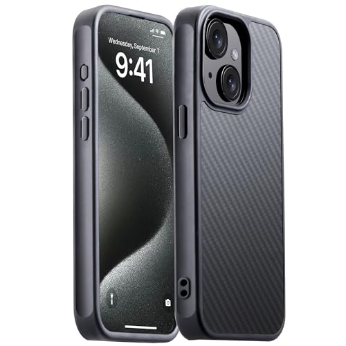 GESIHOPY Carbon Fiber for iPhone 13/14 Case Compatible with MagSafe,Slim & Light Case,Aramid Fiber with Military-Grade Drop Cover 13/14 Phone Case,Supports Wireless Charging, Black/Grey(Twill) - color: Black/Grey(Twill), size: iPhone 14