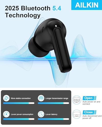 Wireless Earbuds, 5.4 Bluetooth Headphones for iPhone 17, Bluetooth Ear Buds with Bass Stereo Sound, Noise Cancelling, IP7 Waterproof in-Ear Earphones with Mic for iPhone 17e/16/15/Sansung Galaxy/iPad - color: Black