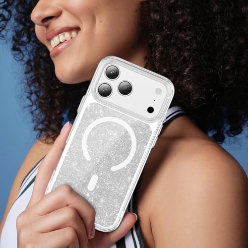 LEMAXELERS Magnetic Clear Glitter Case for iPhone 17 Pro Max -Clear SF | Compatible with MagSafe, Crystal Sparkly Bling Clear TPU Bumper Hard PC Slim Shockproof Protective Cover - color: Clear, size: iPhone 17 Pro Max